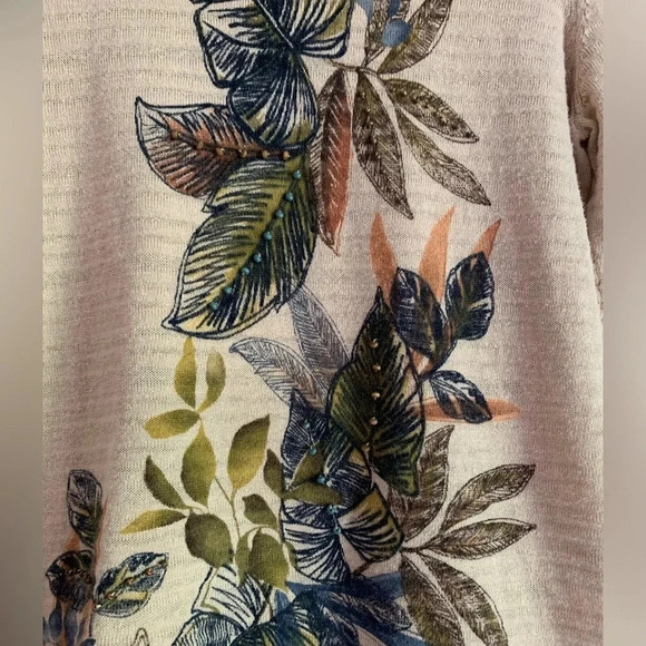 Vintage 90s Y2K Alfred Dunner Beaded Top PS Floral Cottagecore Ramie Cotton - Picture 8 of 14